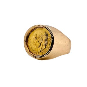Vintage 1945 Mexican DOS Y MEDIO Pesos Coin Set In 14K Yellow Gold Mens RING