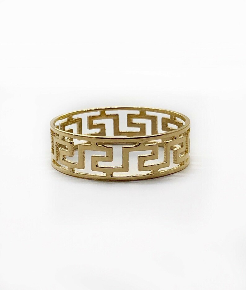 14K Yellow Gold 6 MM Greek Key Band Ring Size 4 to 10 Unisex