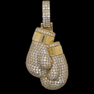 Mens 14k Solid Yellow Gold 5 TCW Natural Diamond Boxing Gloves Pendant VS2