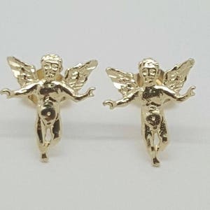 14k Solid Yellow Gold Angel Stud Earrings Push Back