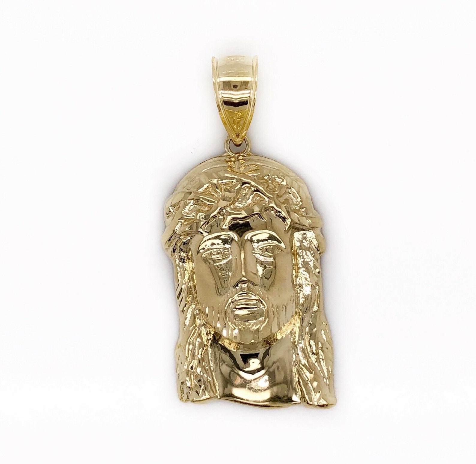 Solid 10k Rose Gold Jesus Face Charm Pendant - 0.92 Inch Religious Jewelry - View #8