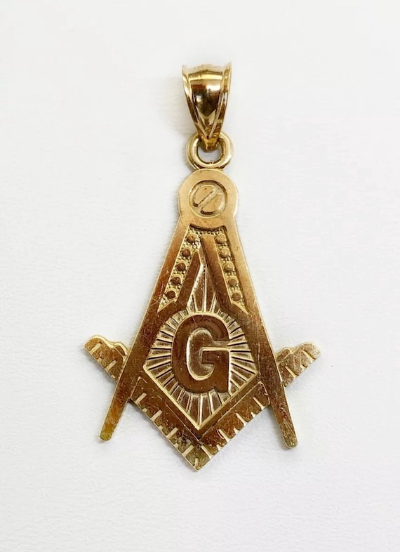 10k Solid Yellow Gold Free Mason Masonic Men Penda