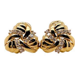 14k Solid Yellow Gold 0.30 Ct Natural Diamond Flower Cluster Stud Earrings