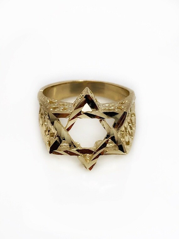 Men's 10k Yellow Gold Star Of David Ring - Solid Jewish Symbol Band