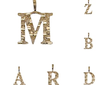14K Solid Gelbgold Anfangsbuchstaben A-Z Anhänger Alphabet Halsketten-Charme