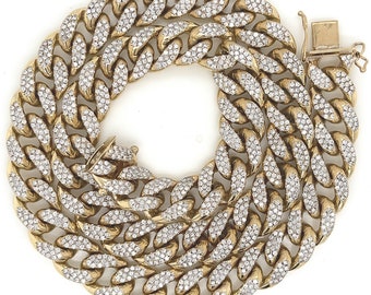 198.4 Gr 10k Solid Yellow Gold 14 Ct Natural Diamond Miami Cuban Chain Necklace