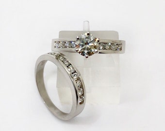 14k White Gold 1.21 Ct Round Diamond Engagement Ring & Wedding Band Bridal Set