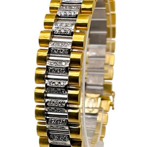 87,4 Gr 18K Solid Zweifarbiges Gold Jubilee Link Herrenarmband 3 Ct Naturdiamant 8 Zoll