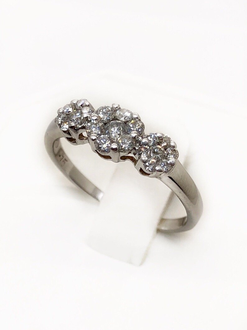 14k White Gold Diamond Flower Cluster Ring 0.75 TCW Natural Etsy