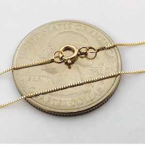 14k solid yellow gold 0.6 mm thin box chain necklace 18”