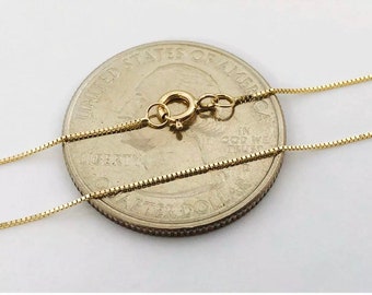 14k solid yellow gold 0.6 mm thin box chain necklace 18”