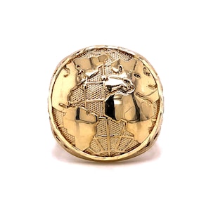 Herren 10K Solid Gelbgold Globe Earth Map Biker Ring 7,4 Gramm Größe 12