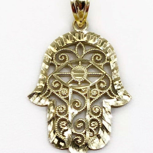 10K Yellow Gold Khamsa Hamsa Hand Lucky Jewish shops Filigree Pendant 1.02