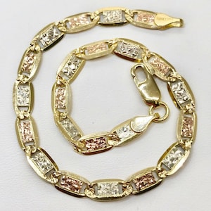 14K Tri Color Gold 5 MM Diamantschliff Valentino Kettenarmband 7,5 Gr 8,25 &quot;Unisex