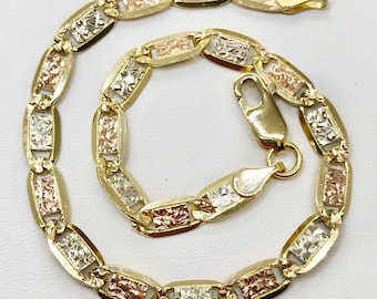 14K Tri Color Gold Valentino Armband Diamantschliff Kette, 8,25 "