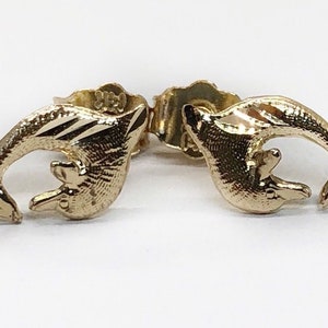 14k Solid Yellow Gold Dolphin Stud Earrings Unisex Push Back 12 MM
