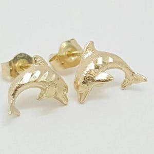 14k Solid Yellow Gold Dolphin Stud Earrings Push Back 10MM