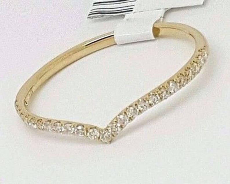 14K Yellow Gold Natural Diamond Chevron Curved Wedding