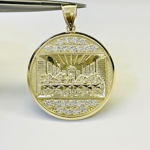 10K Solid Yellow Gold Last Supper Jesus Religious Pendant 7.1 Gr 1.42" Large