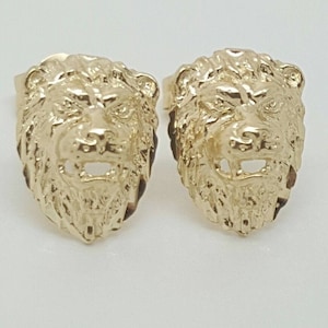 14k Solid Gelb Gold Lion Head Leo Ohrstecker Frauen / Kinder Push Back