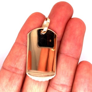 Mens 10K Solid Yellow Gold Custom Dog Tag Charm Pendant, 1.53”, 8.5 Grams