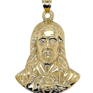 Colgante con cara de cabeza de Jesús de oro amarillo de 14 quilates, 2 pulgadas, 11 gramos Sagrado Corazón de Jesús