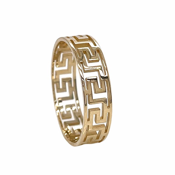 14K Yellow Gold 6 MM Greek Key Band Ring Size 4-11 Unisex