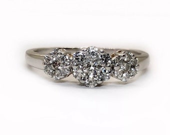 14k White Gold Diamond Flower Cluster Ring 0.75 TCW Natural Round Womens