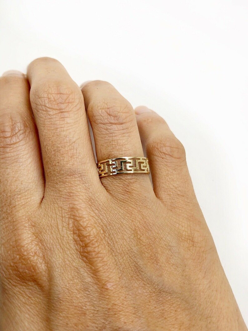 14K Yellow Gold 6 MM Greek Key Band Ring Size 4 to 10 Unisex