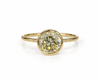 18K Yellow Gold 1.00 CT Natural Light Yellow Diamond Bezel Set Dainty Solitaire