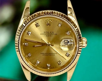 Rolex Date 34 mm 15238 Reloj de oro amarillo de 18 quilates con esfera de diamantes color champán y solo la caja