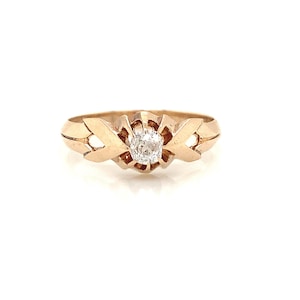 14k Rose Gold 0.20 Ct Old Cut Diamond Art Deco Solitaire Engagement Ring