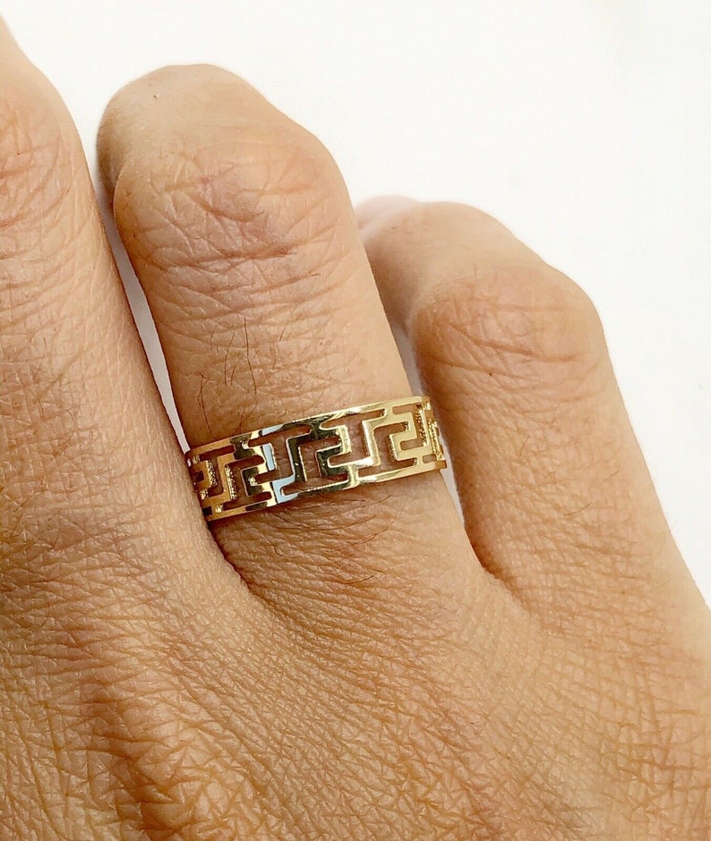 14K Yellow Gold 6 MM Greek Key Band Ring Size 4 to 10 Unisex