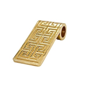 14K Solid Yellow Gold Greek Key Long Bar Pendant 9.2 Grams