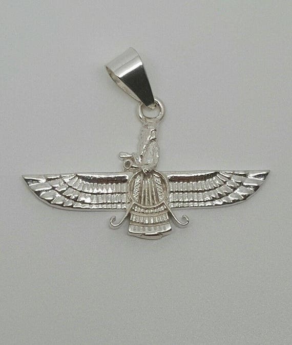925 Sterling Silver Ahura Mazda Farvahar Zoroastrian Persian Achaemenian Pendant High Quality Made In Usa - 