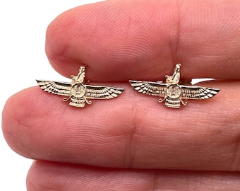 18k gult guld Farvahar Ahura Zoroastrian Achaemenid örhängen Tillverkade i USA