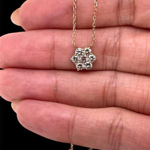 14k Yellow Gold Natural Diamond Flower Cluster Pendant & Chain Necklace