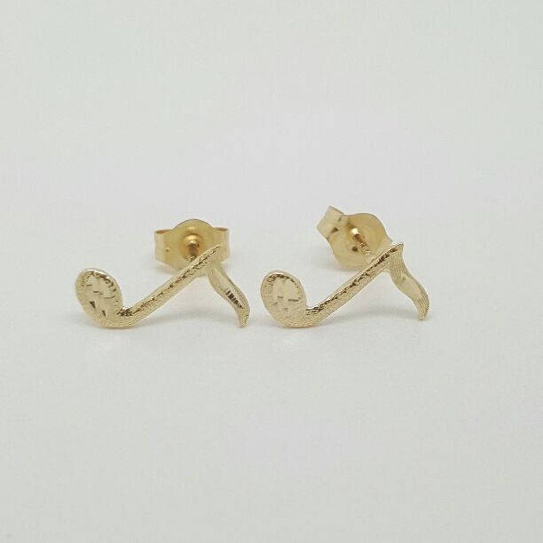 14k Solid Yellow Gold Music Note Stud Earrings Push Back 10 MM Etsy