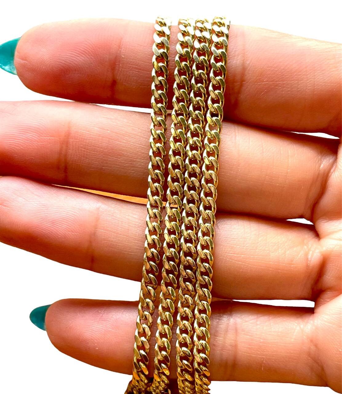 14K Gelbgold Solide Herren 5mm Miami Kuba Gliederkette Halskette