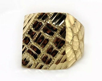 Anillo de oro amarillo macizo de 10 quilates con pepita grande para hombre, 10 gramos, talla 11