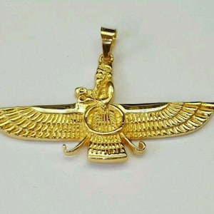 18k yellow gold Farvahar Ahura Mazda Zoroastrian Persian Achaemenian pendant 32MM High Quality Made in USA