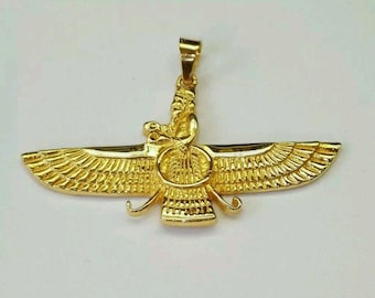 18k yellow gold Farvahar Ahura Mazda Zoroastrian Persian Achaemenian pendant 32MM High Quality Made in USA