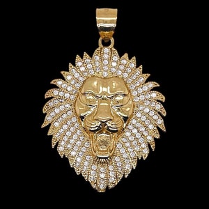 Mens 14K Solid Yellow Gold Lion Head Face Pendant Charm 10 Grams 1.46 in