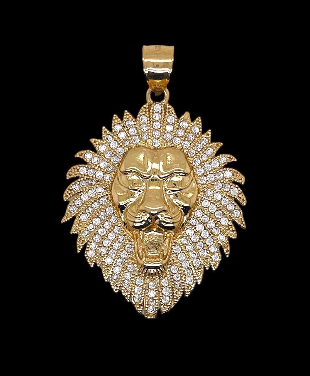 Mens 14K Solid Yellow Gold Lion Head Face Pendant Charm 10 Grams 1.46 in