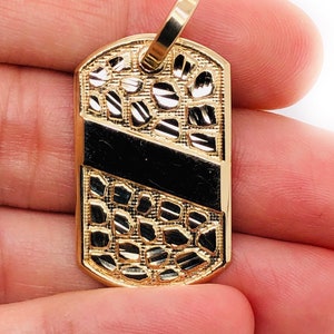 Mens 10K Solid Yellow Gold Custom Dog Tag Nugget Pendant, 1.3&quot;, 4.5 Grams