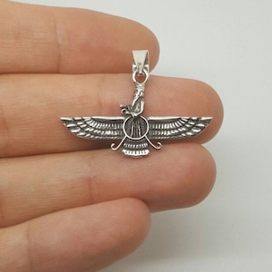 925 Silver Ahura Mazda Farvahar Zoroastrian Persian pendant Black Painted High Quality Made in USA