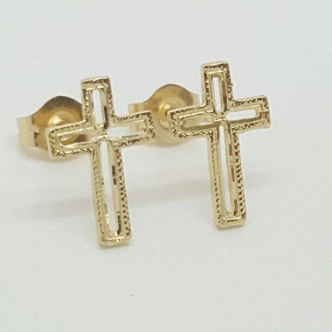 9ct Yellow Gold Solid Cross Stud Earrings main image 1