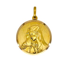 18K Solid Gelb Gold Mutter Maria Jungfrau Maria Runder Anhänger 15 Gramm 30 MM