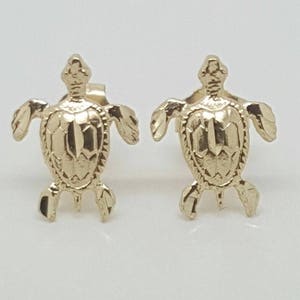 14k Yellow Gold Turtle Tortoise Tortuga Stud Earrings Push Back