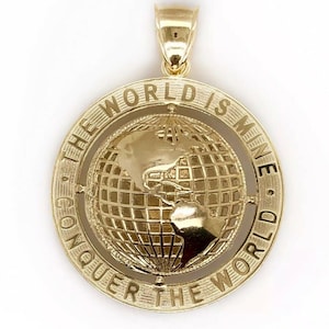 10 K Gelbgold Runde Globus Planet Erde Weltkarte zwei seitige Anhänger 1,46" 11,7 g